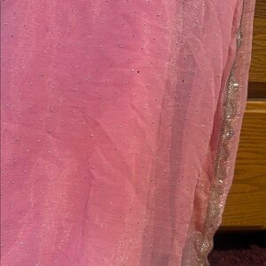 Pink Glittery net sari with Silver Accents